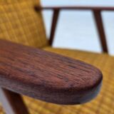 1960s, Danish armchair, furniture wool fabric, teak wood, oak wood.