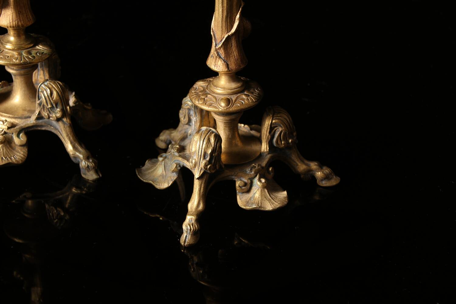 Pair of tripod candlesticks by Paul-Auguste Gagné (19th century)