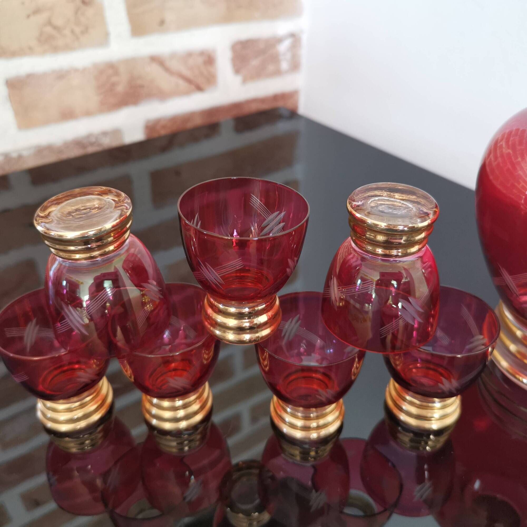 Set of 7 Art Deco glasses and carafe, Verrerie de Monaco Monte Carlo