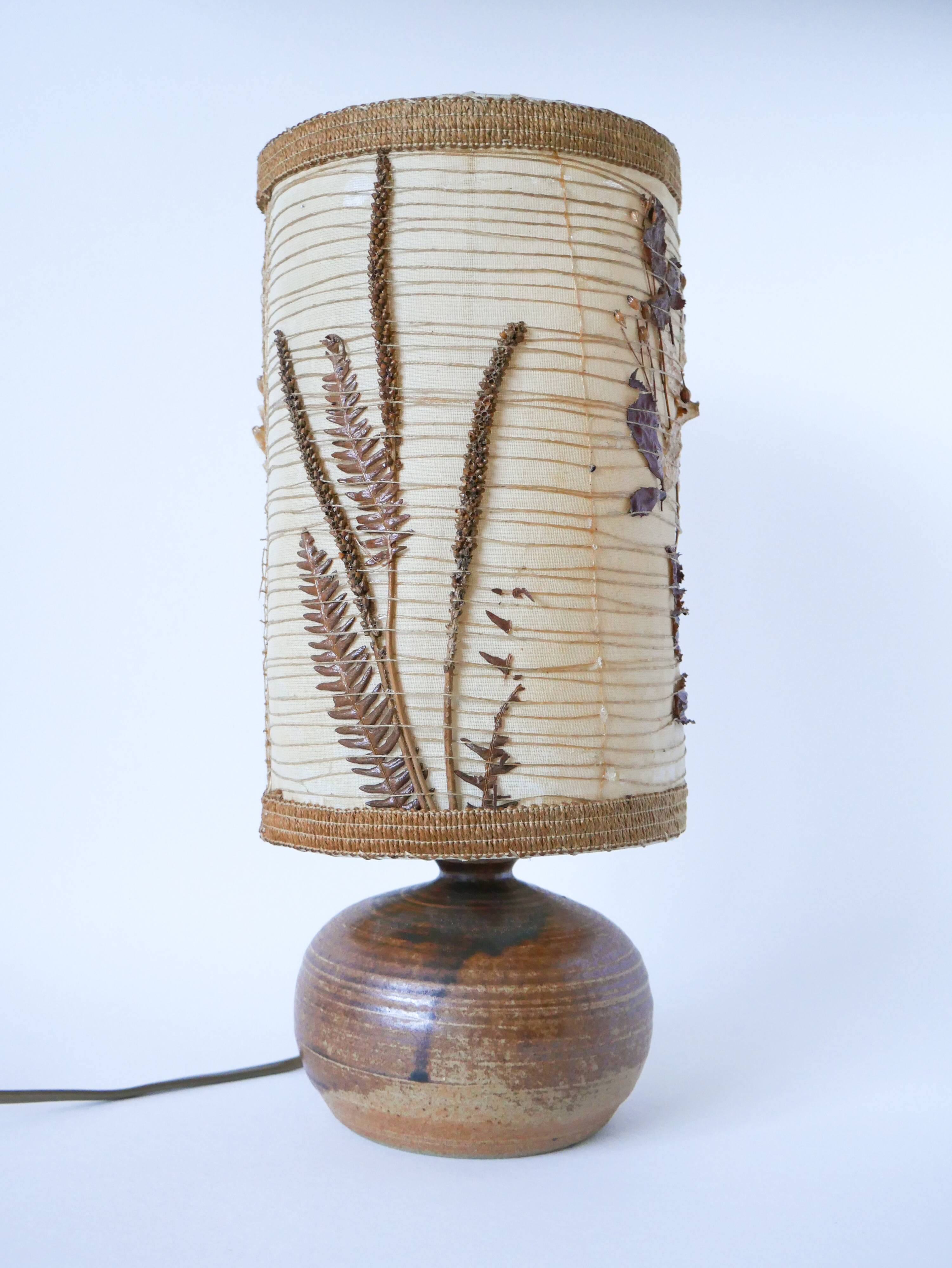 Sandstone lamp with dried flower lampshade, 1970