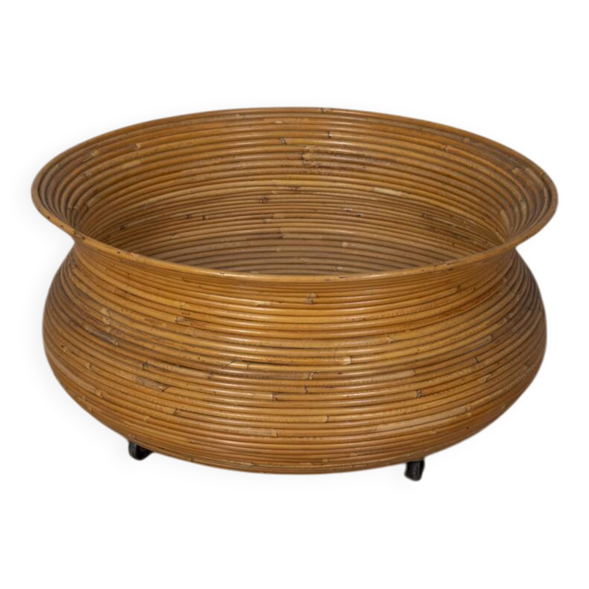 Vintage 1960s Italian-design bamboo plant pot with wheels