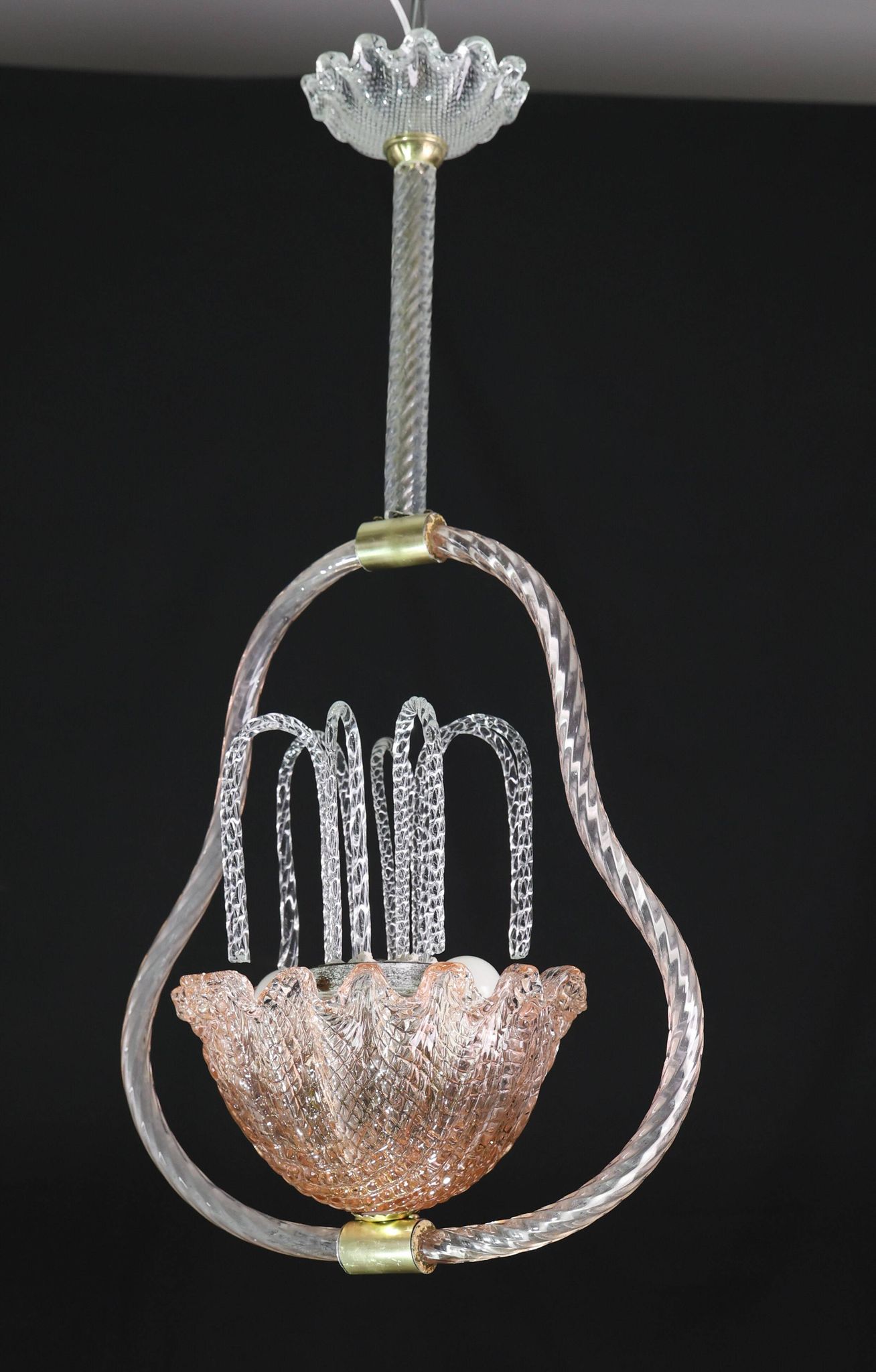Charming Pink and Transparent Murano Glass Chandelier by Barovier e Toso, 1950s