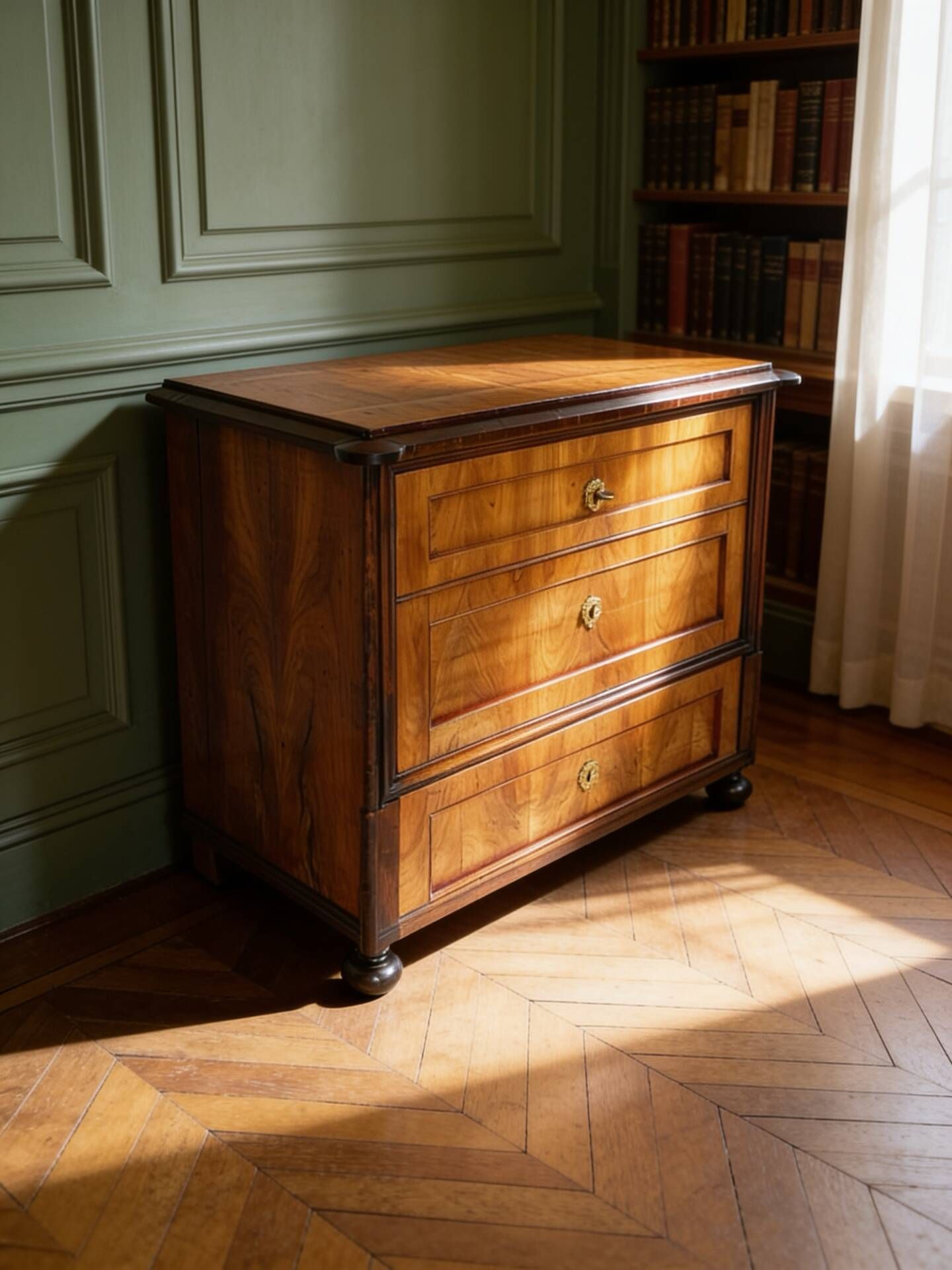 Small Antique walnut and walnut veneered Chest of Drawers – Neoclassic