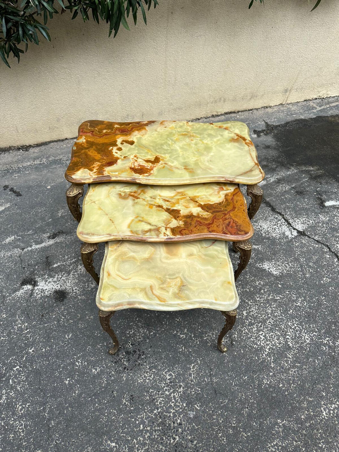 Onyx and brass nesting coffee table