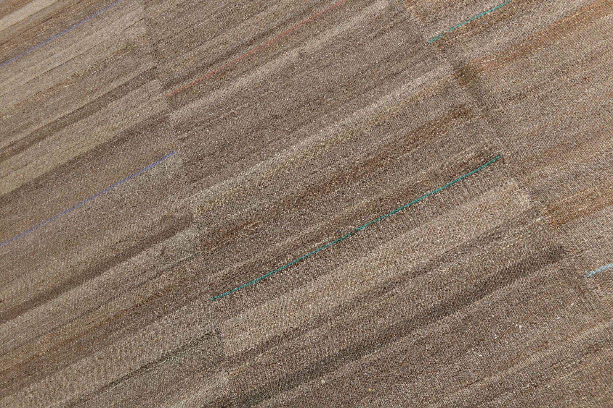 10x13 Turkish Brown & Bronze Handmade Kilim Rug, 303x386Cm