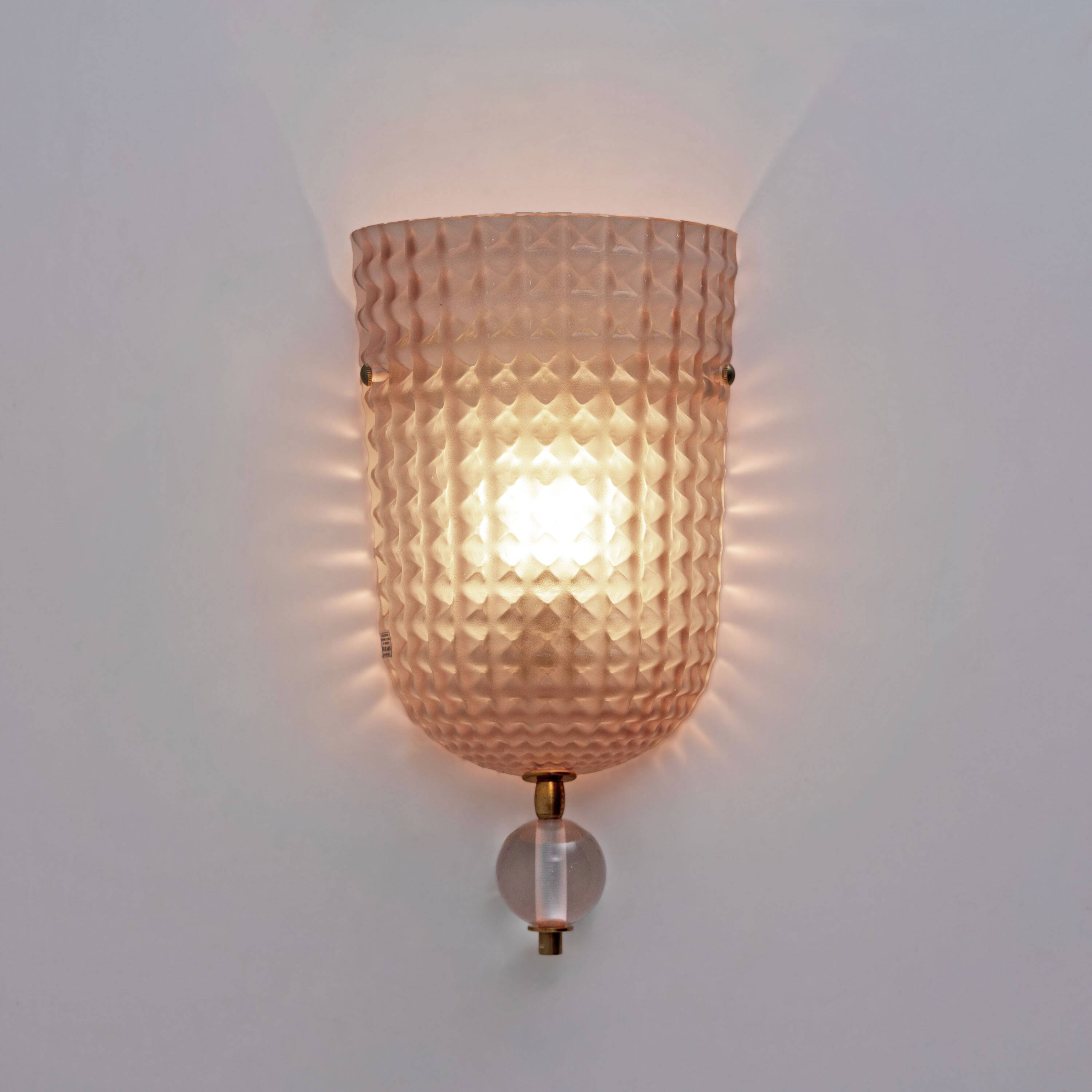 Pair of Art Dèco Style Italian Murano Glass and Brass Sconces