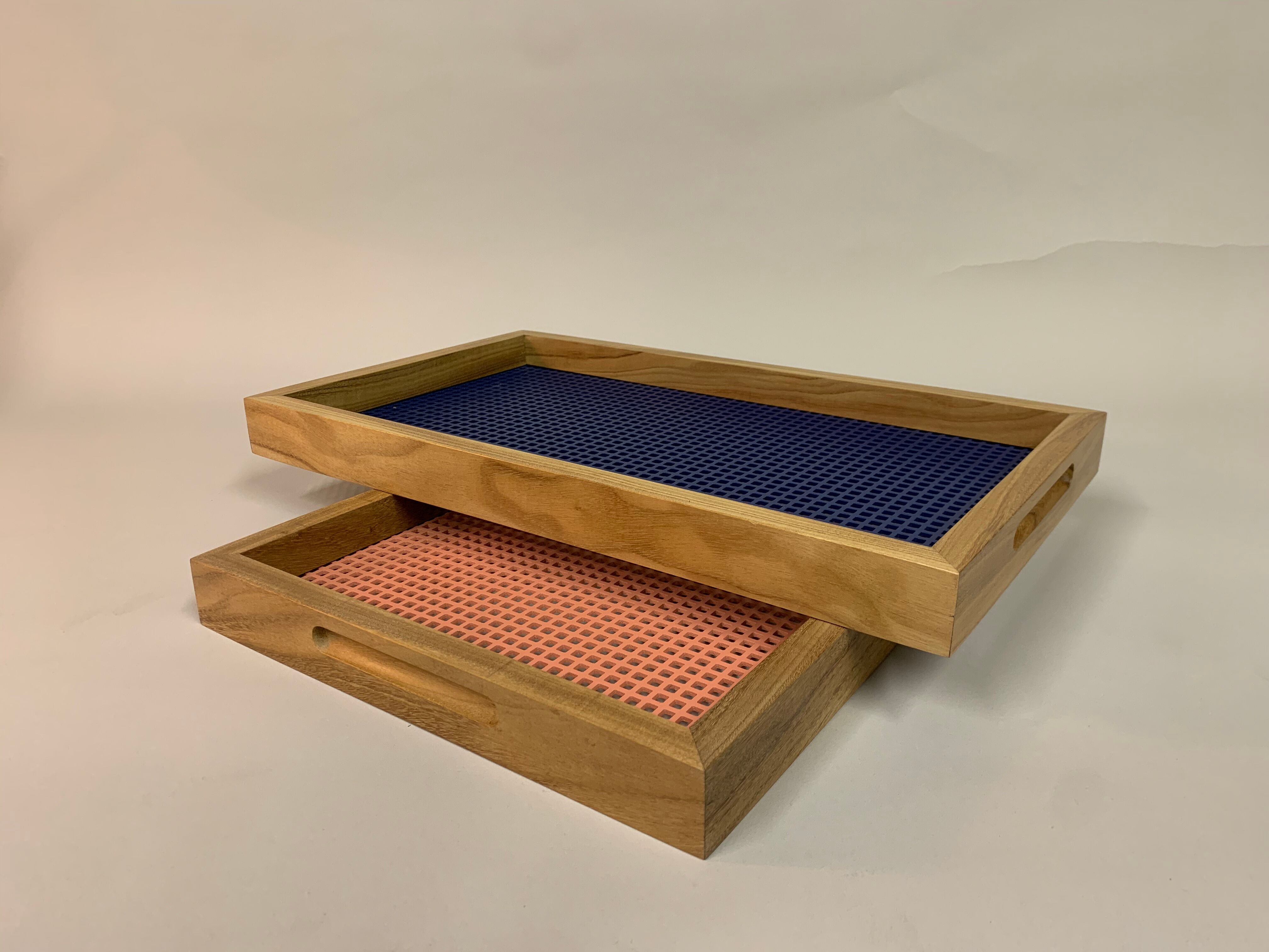 Ensemble de 2 plateaus bois afrormosia