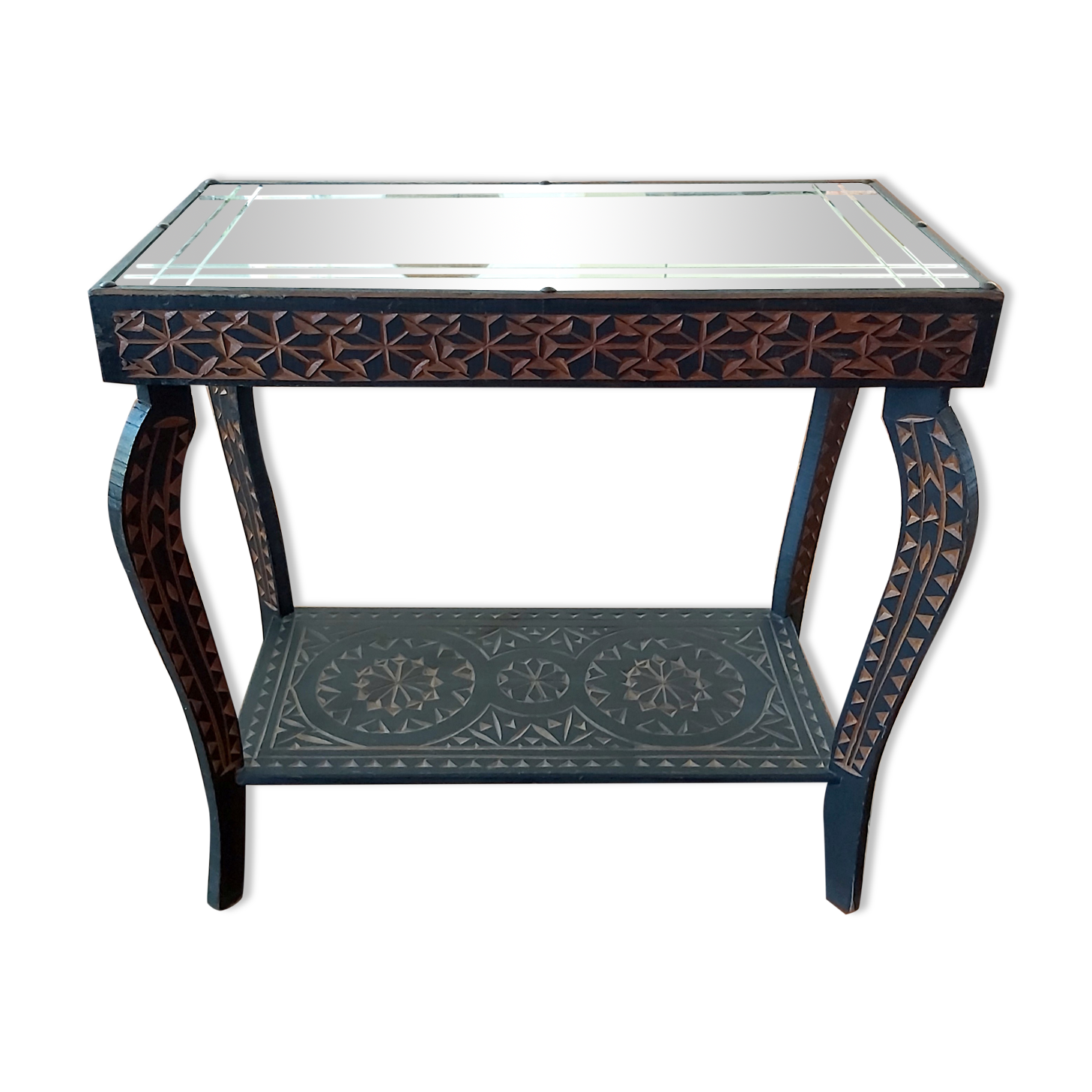 Table marocaine bois sculpté noirci 1950