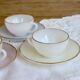 4 vintage Arcopal Arlequin coffee cups - 1960s - Pastel and gold trim