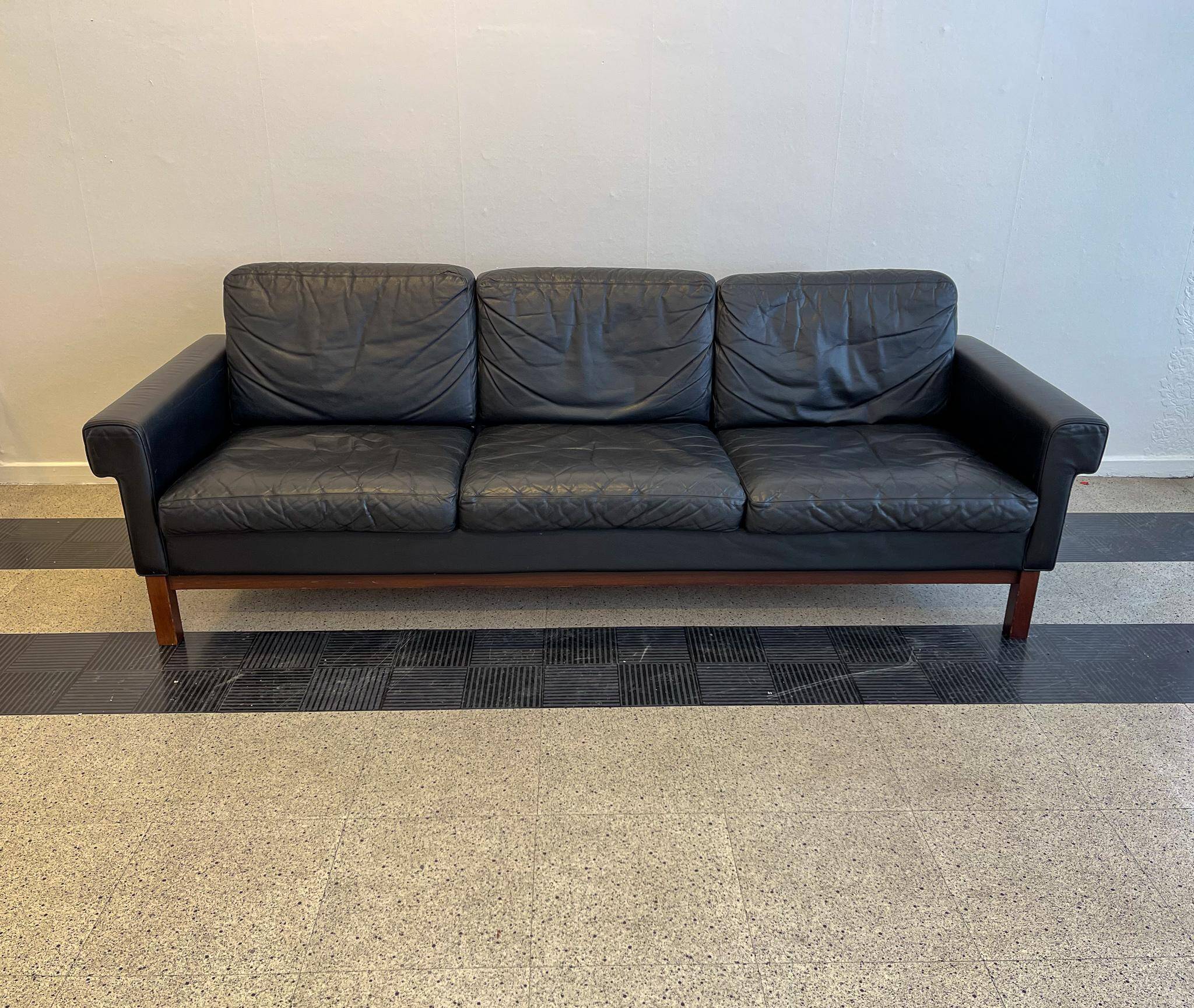 Midcentury leather and teak "Gotland" sofa, Ikea, Sweden, 1967