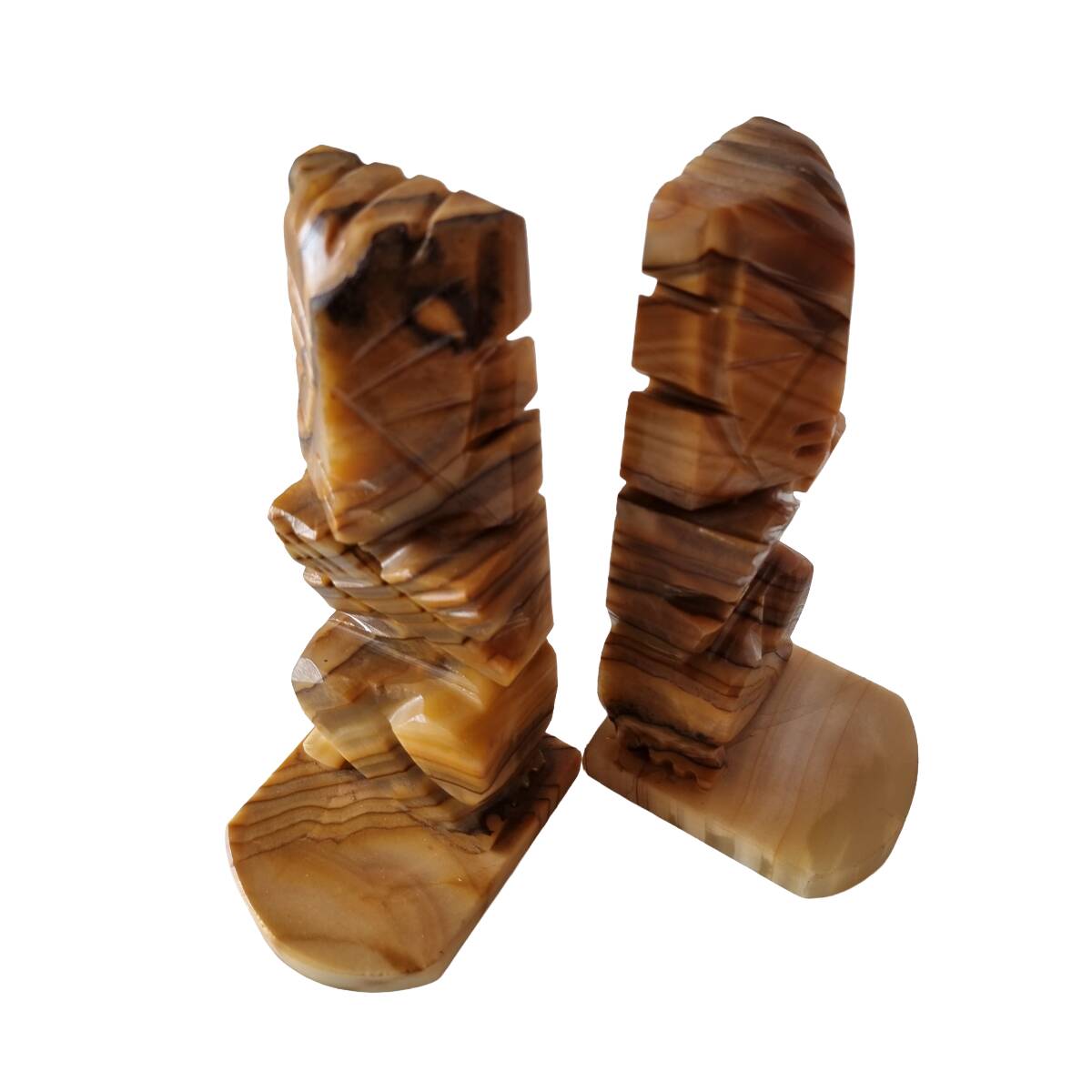 Vintage Marble Aztec Maya Bookends, 1950s