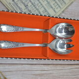 Old salad cutlery, made of metal, in their Amefa case