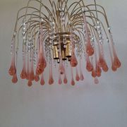 Lustre en cascade de grande taille en verre de Murano rose
