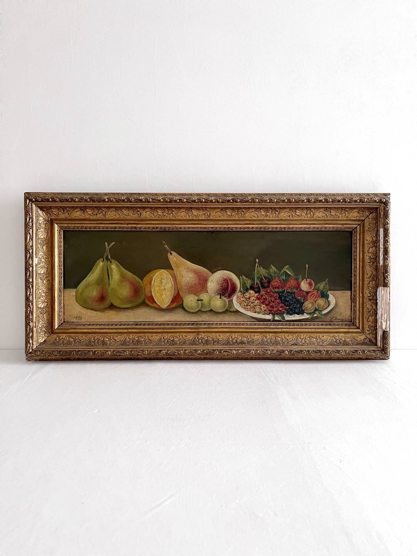 Old oil painting still life Flemish fruits
