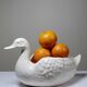 Cache pot/coupe canard en faïence craquelée beige vintage