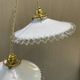 Pair of vintage pendant lights in opaline and transparent serrated edges
