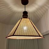 Suspension vintage en bois et cannage
