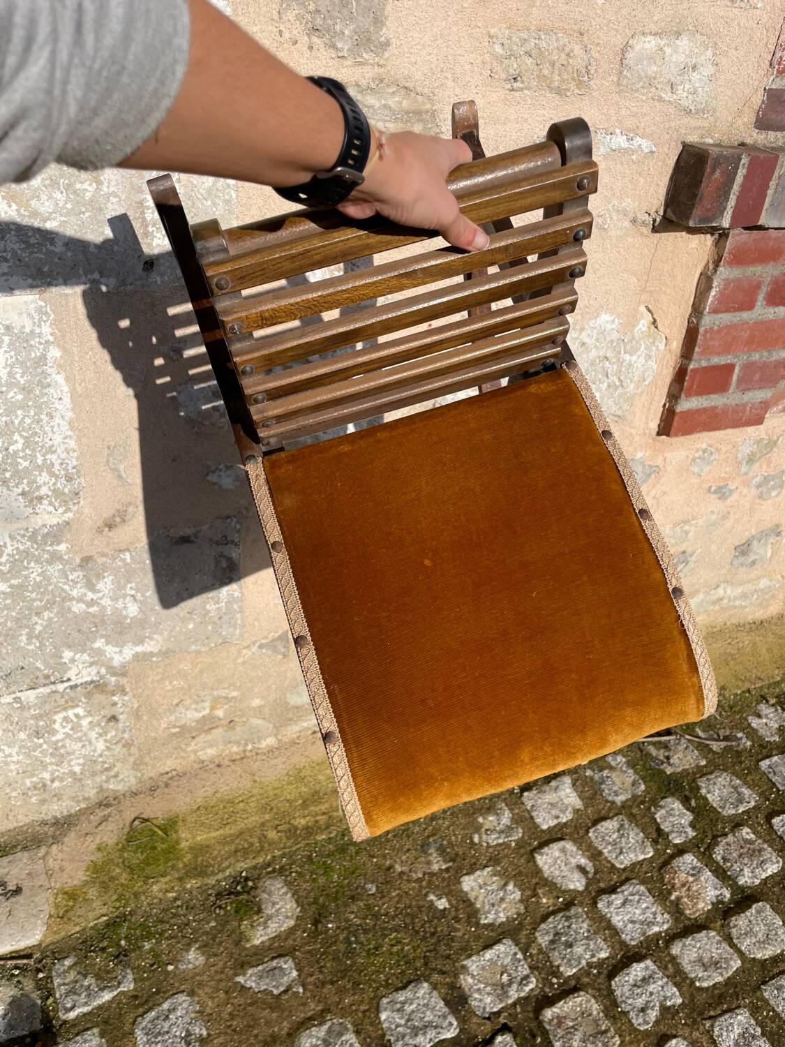 Mustard velvet footrest