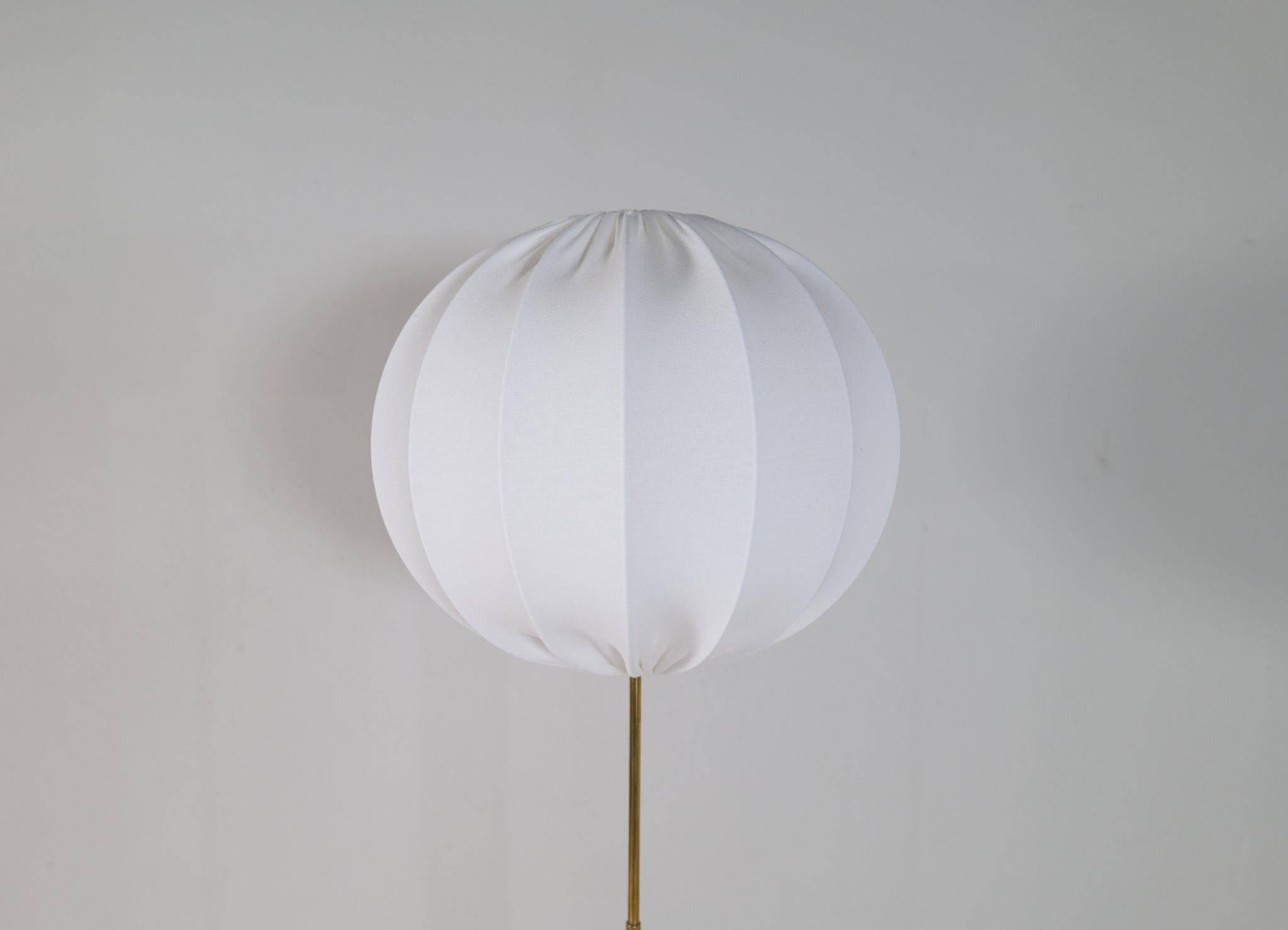 Modern mid-century brass floor lamp ASEA with round cotton shade, Sweden, 1960s