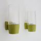 Pair of vintage pop wall lights in pastel green PVC and glass globe. 70s