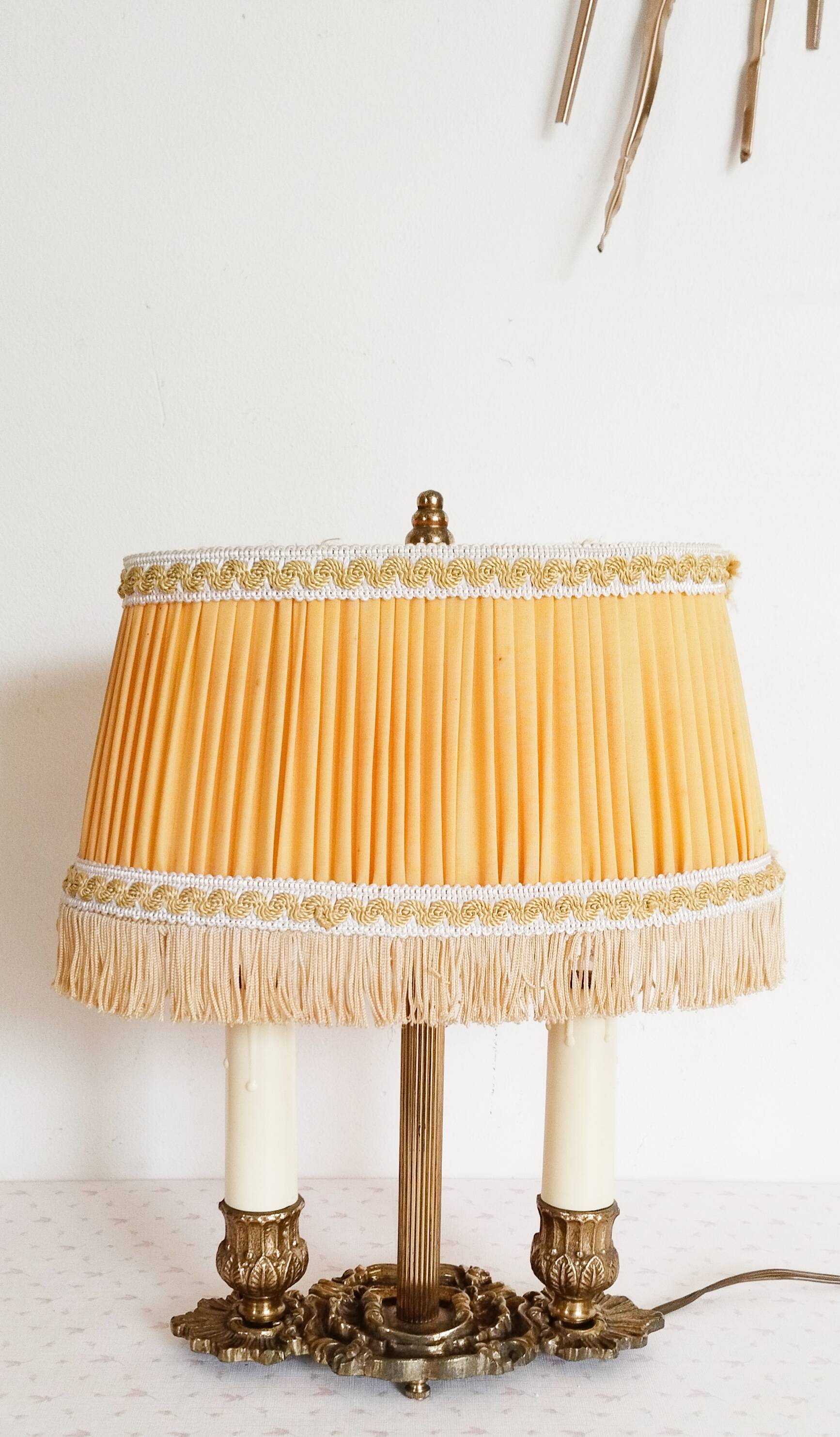 Lampe bouillotte 2 feux en laiton doré , lampe de chevet