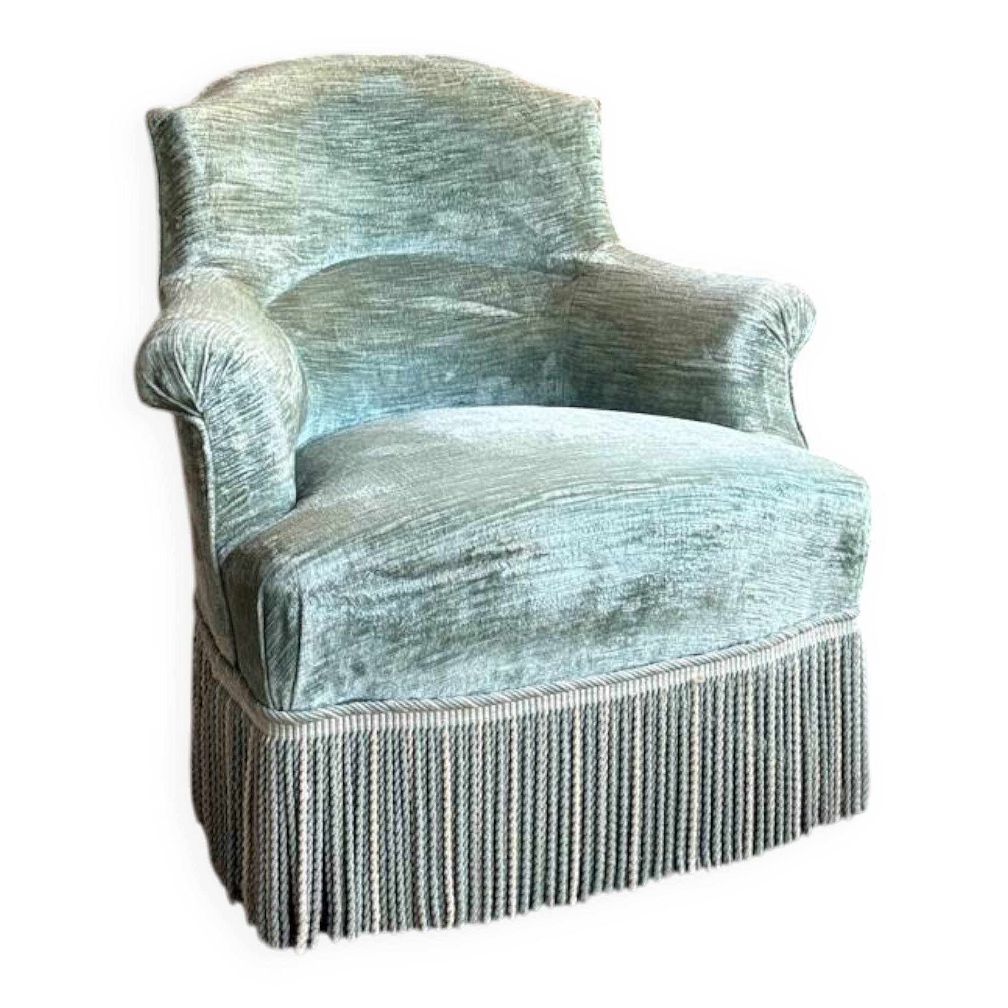 Green velvet tub chair