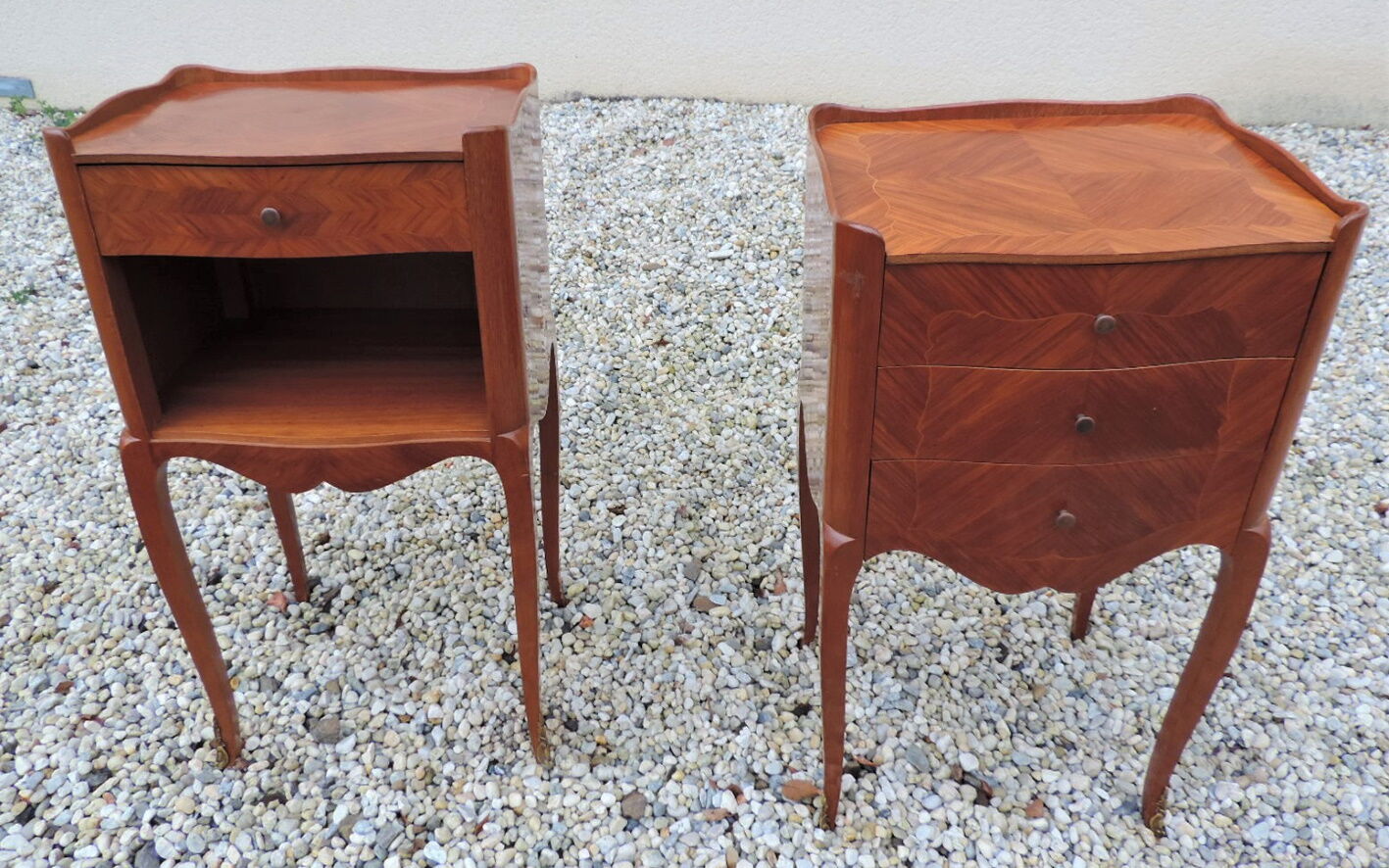 Pair of bedsides in Louis XV style marquetry.