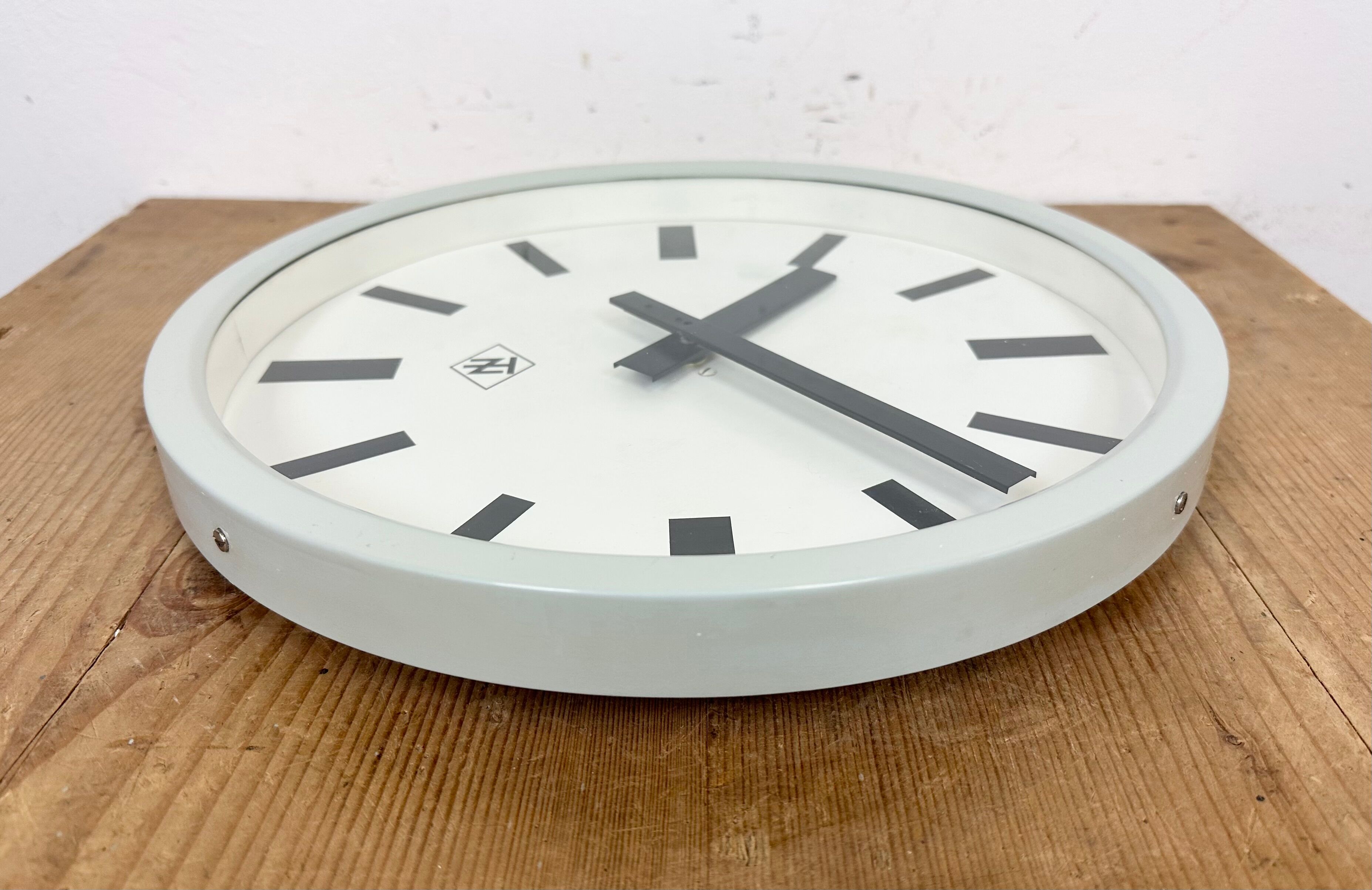Grey Industrial Wall Clock from TN, 1960s