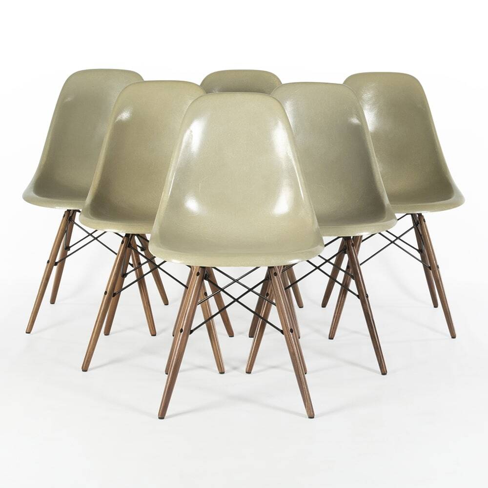 Grey Yellow Set (6) Vitra Vintage Original Eames DSW Side Shell Chairs