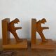 Vintage Mid-Century Cubist German Carved Wood Bookends – Art Deco Style