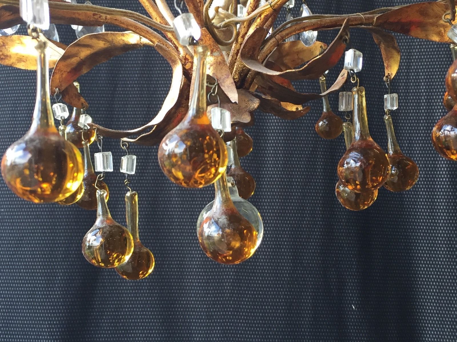 Chandelier 6 lights tassels color and frame foliage gold metal