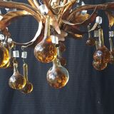 Chandelier 6 lights tassels color and frame foliage gold metal