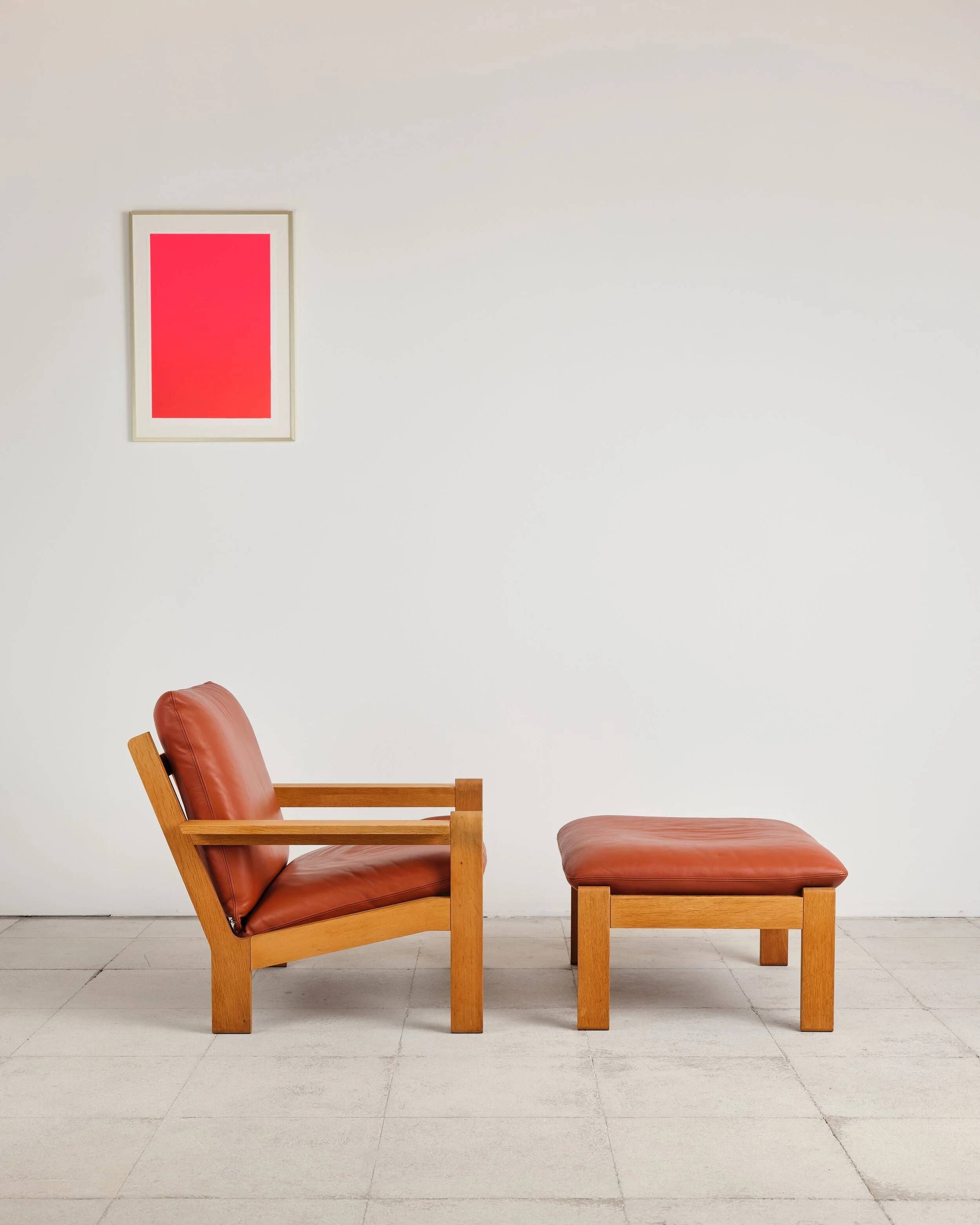 Brutalist armchair and ottoman by Tage Poulsen, Denmark, 1970s.