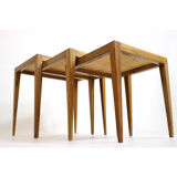 Three walnut side tables from the 60s