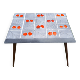 Small 1960s enamelled table, spindle legs, signed jd.