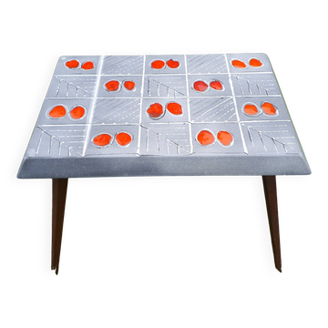 Small 1960s enamelled table, spindle legs, signed jd.