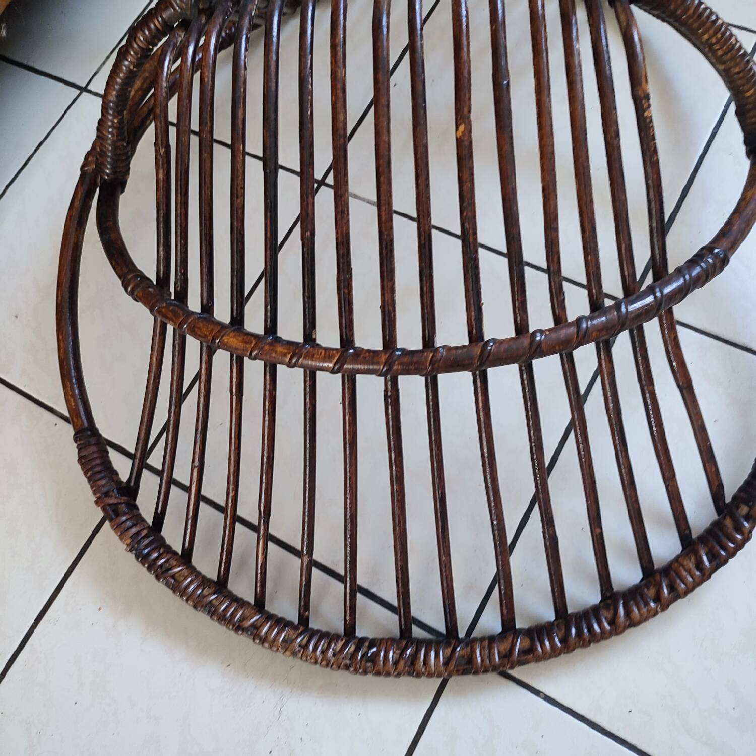 Rattan and metal shell armchair