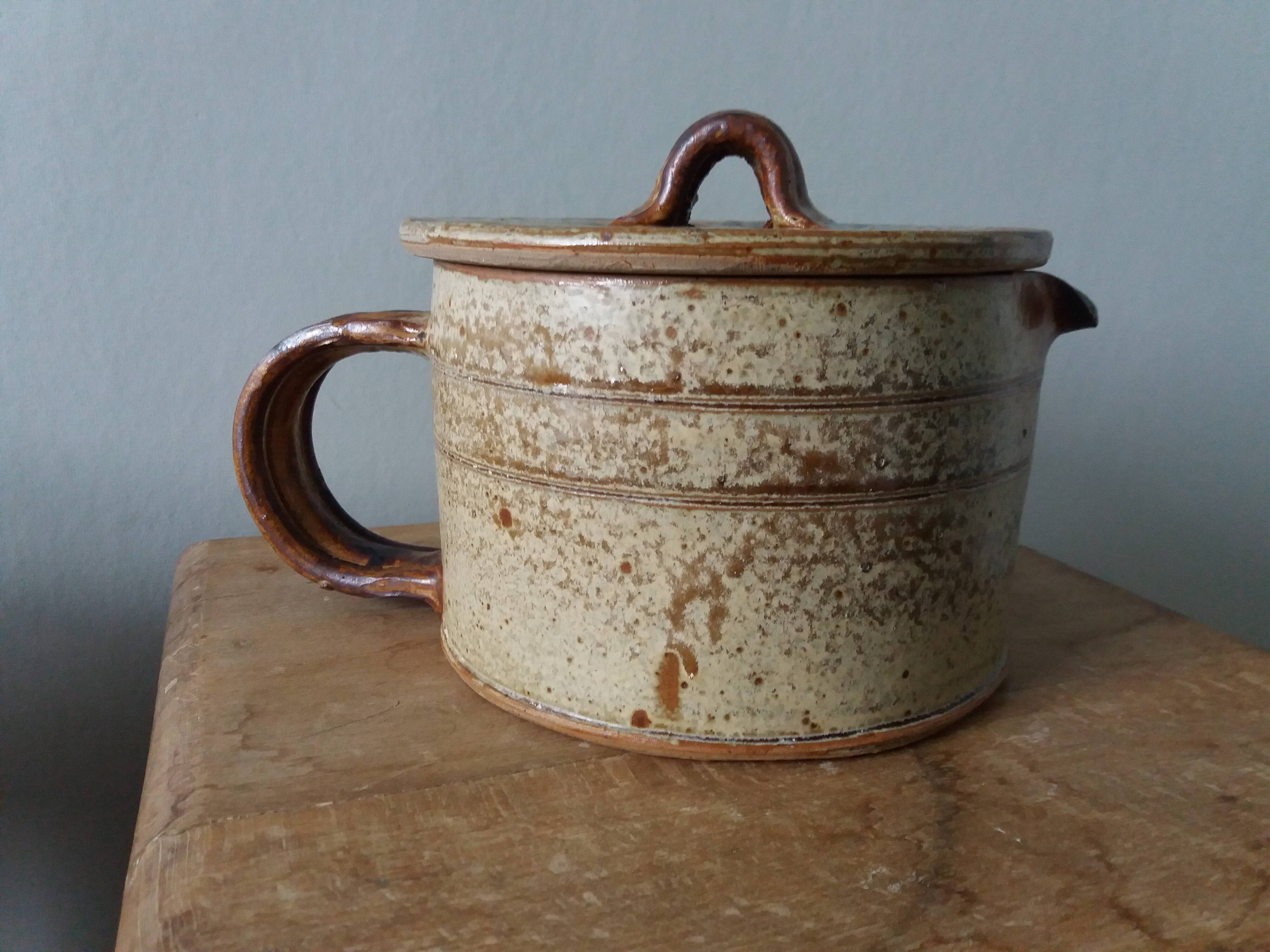 Puisaye stoneware teapot kettle pitcher signed Jean-Pierre Prud'homme