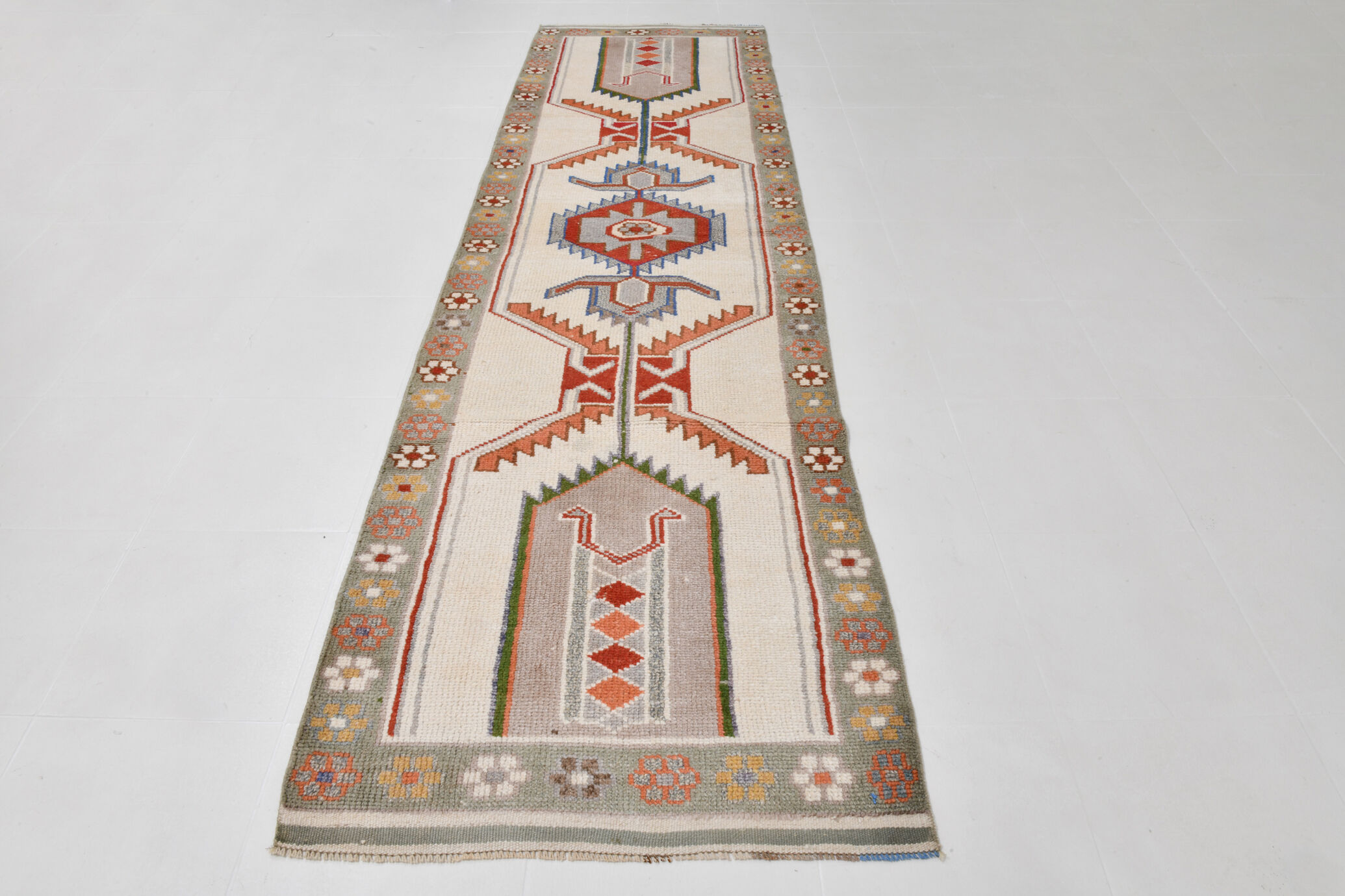 3x11 geometric oushak runner rug,97x348cm