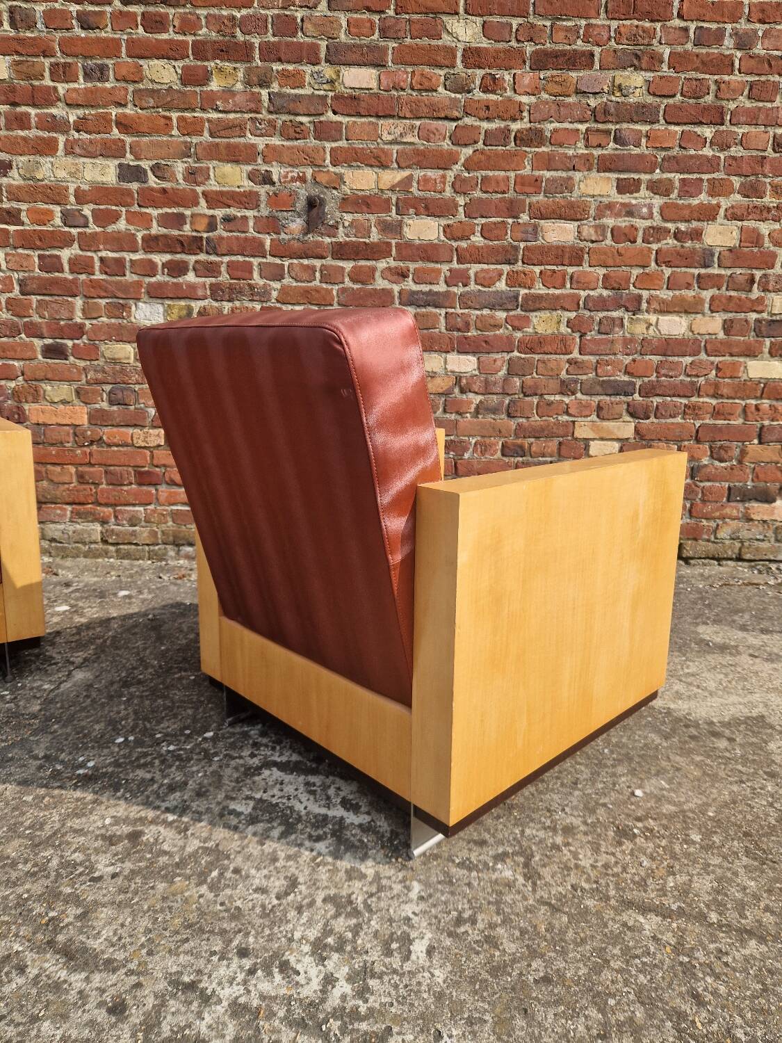 Pair of Art Deco style lemon veneer armchairs, 1970s