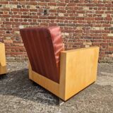 Pair of Art Deco style lemon veneer armchairs, 1970s