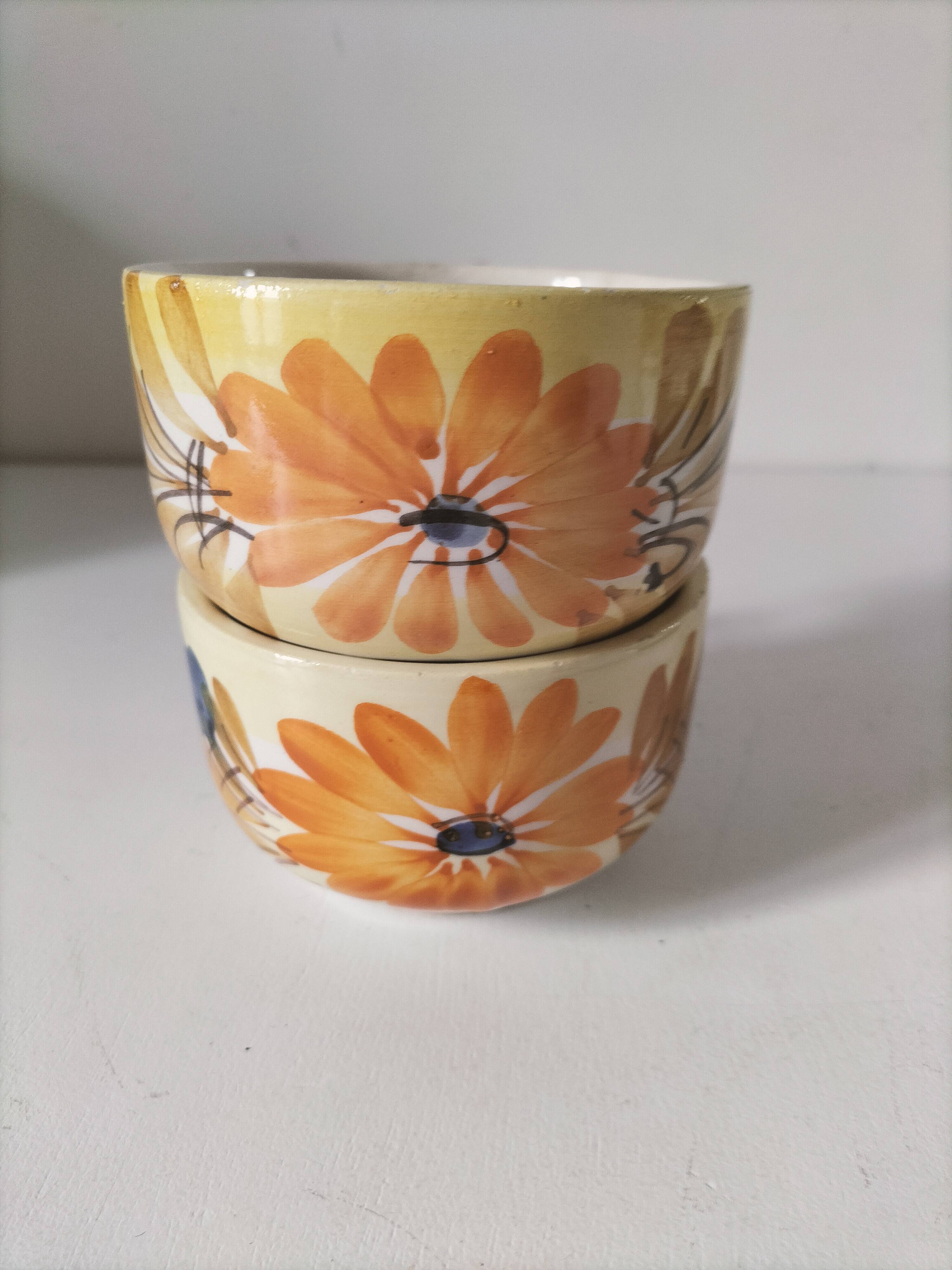 Two large vintage hand-painted mugs – Orange and blue flowers