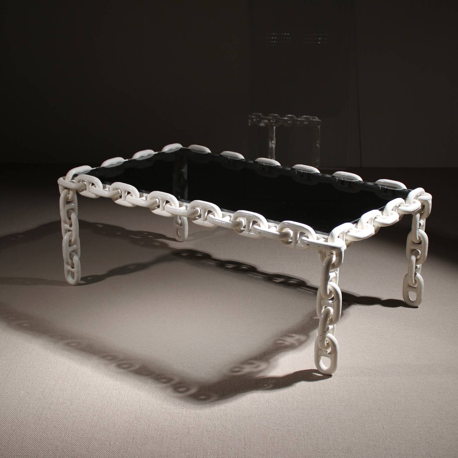 Brutalist Chain Link Coffee Table with Smoked Glass | France 1970s