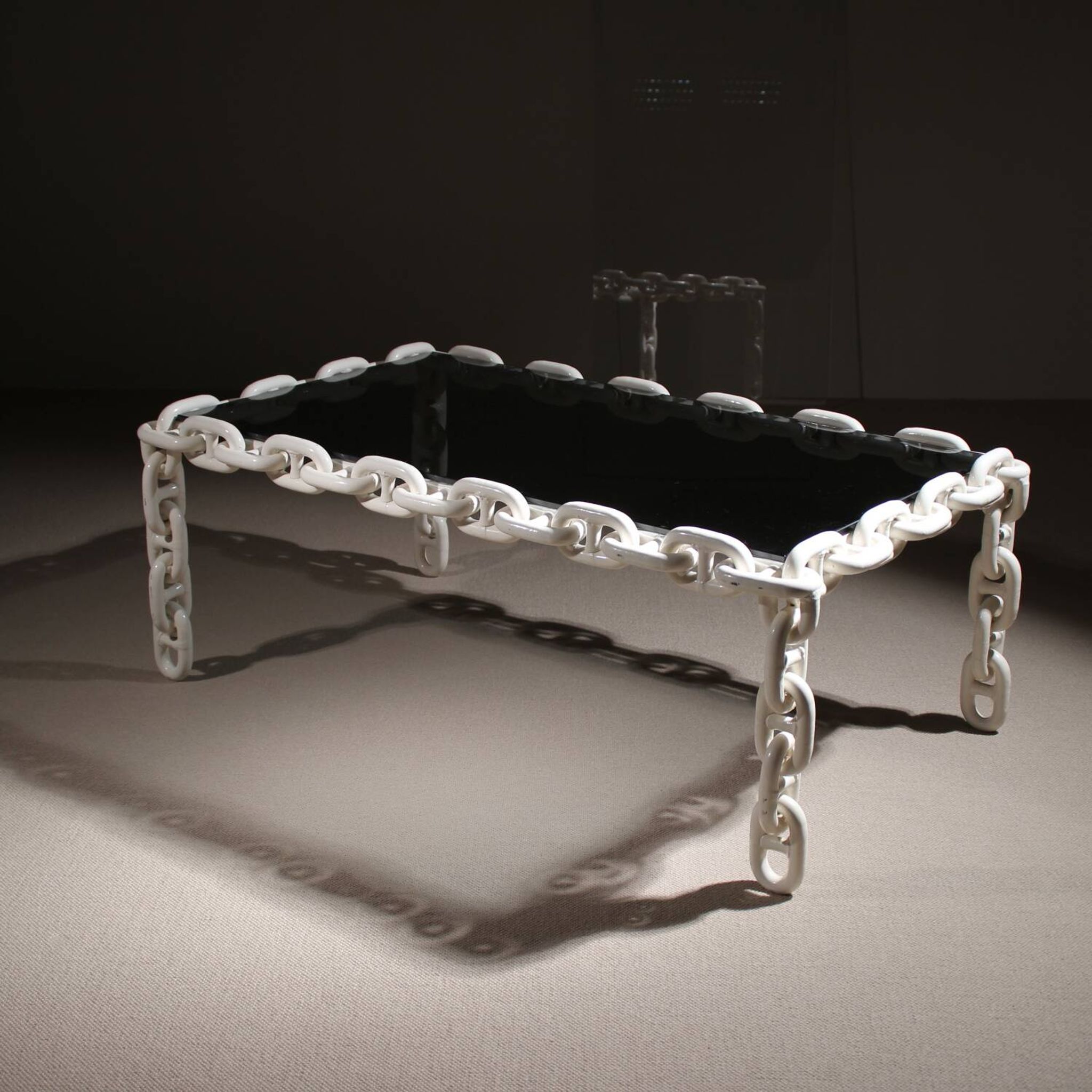 Brutalist Chain Link Coffee Table with Smoked Glass | France 1970s
