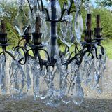 6-light chandelier in bronze and cut crystal, work early 20th century
