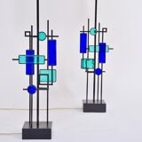 Pair of Mid-century Modern Iron and Glass Table Lamps by Svend Aage Holm Sørensen