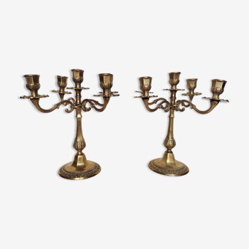 Pair of candelabra chandeliers in gilded bronze