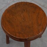 French Antique round stool in oak with nice patina, ca. 1850