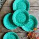 Set of 6 vintage green earthenware plates