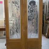 Double dividing door in wood and etched glass, 20th century